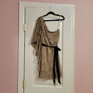 Womens Lily Rose Tan One Shoulder Lace Mini Dress- XS- Cocktail, Party, Wedding